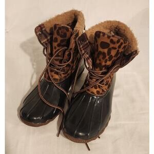 Jessica Carlyle Leopard Duck Boots Women’s 9 Waterproof Fleece Lined